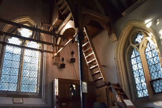 The bell tower with open ladder access